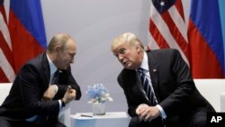 Дональд Трамп и Владимир Путин во время встречи на саммите G20 в Гамбурге